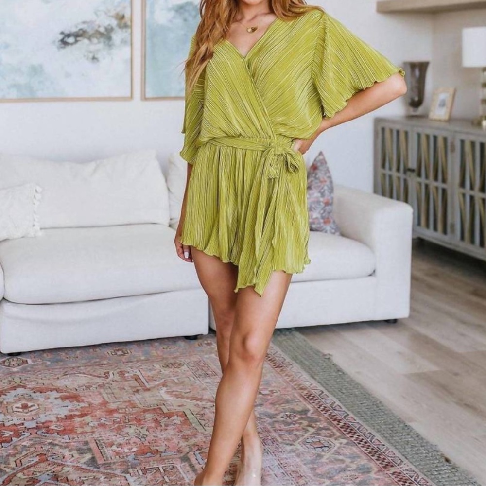 Light Blue Pleated Wrap Romper (GEEGEE brand)